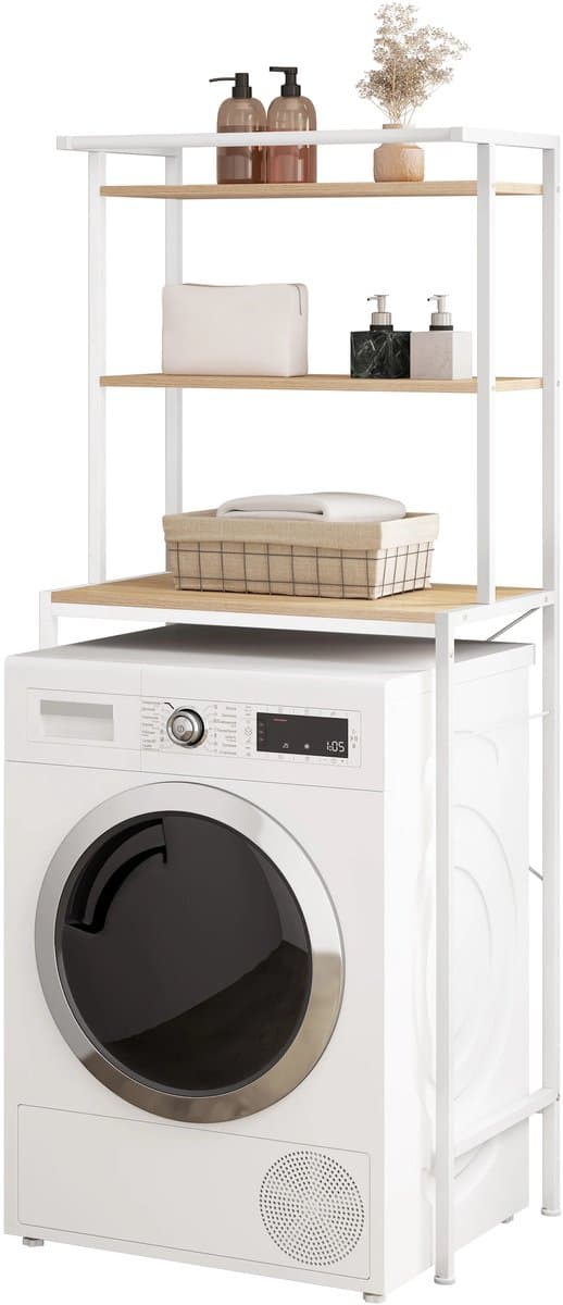 CYRO - Wasmachine Meubel - Wasmachine Kast - Wasmachine Ombouw - WC opbergrek - Kast - met 3 laags handdoekrek - Light Oak - Wit — afbeelding 1