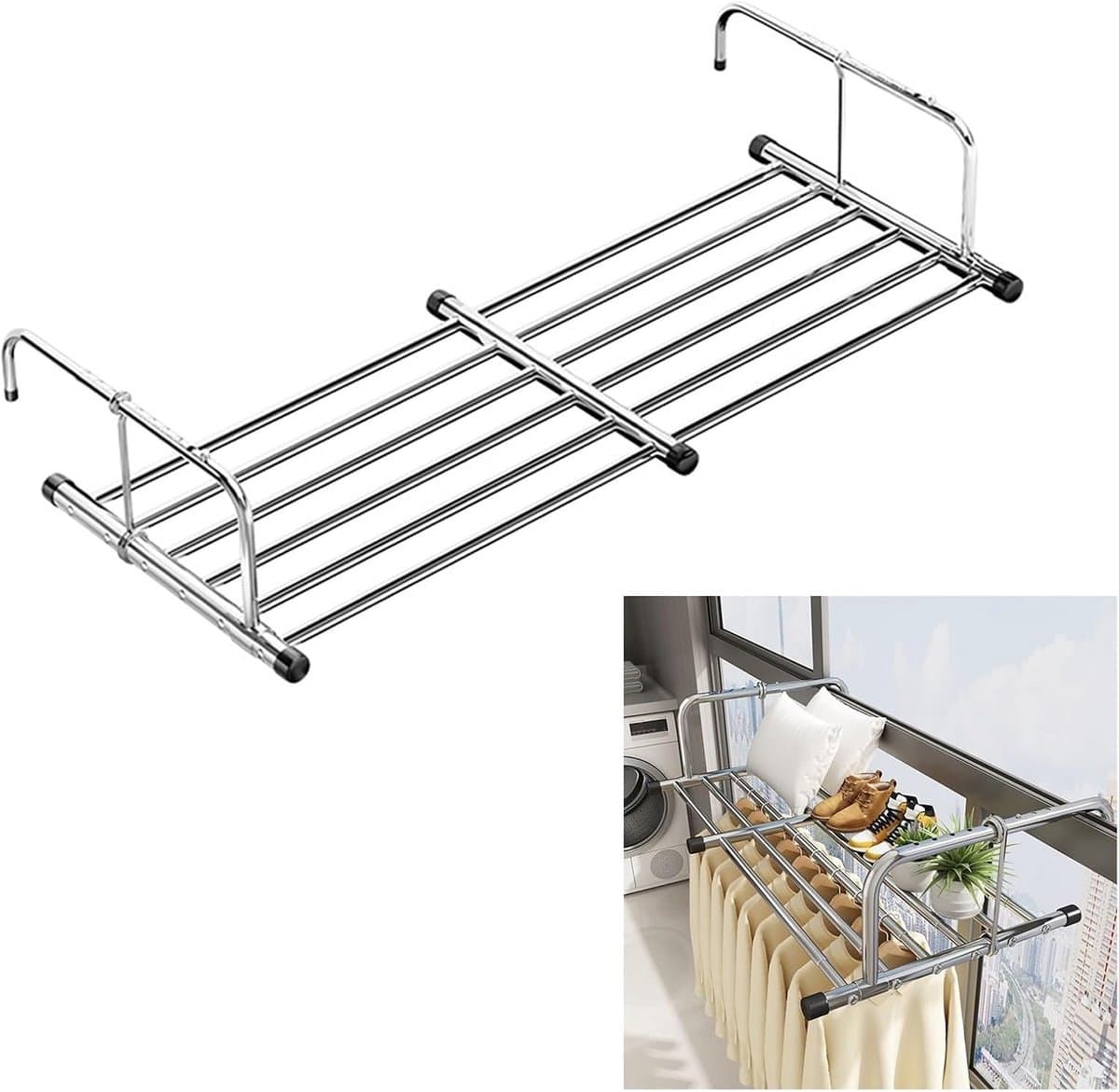 Droogrek - Opvouwbaar rek - Kleding drogen - Intrekbaar ontwerp - 62-160cm breed - Zilver — afbeelding 1