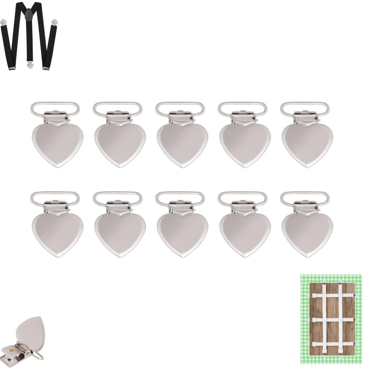 10 stuks - Hartvormige clips - Metalen clips - Zilverkleurige beddengoedclips - Lakenshouders - Antislip dekbedclips - Knutselclips - Geschikt voor bedbumpers, slabbetjes, kledingaccessoires en het maken van speenkettingen — afbeelding 1