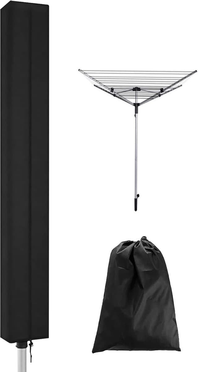 Droogmolenhoes - Beschermhoes - Droogmolen Hoes Universeel - Roterende Waslijn Afdekking Waterdichte Stof - 165x16x16 cm - Heavy Duty Roterende Waslijn Afdekking met Rits - Beschermende Weerbestendige Beschermhoes voor Tuindroger en Droogrek - Zwart — afbeelding 1