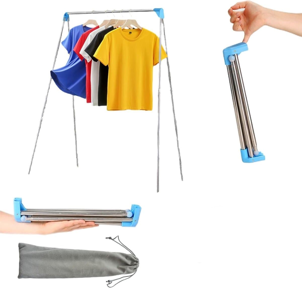 Droogrek - met Stang - Inklapbaar Wasrek - Extra Groot Droogrek - Extra stevig en licht - Geschikt voor reizen - Inklapbaar Droogrek - Mini - 135*90*73cm - Staand Kleding Wasdroogrek - Droogtoren - kleding droogrek - Badkamer/Balkon/Binnen/Buiten — afbeelding 1