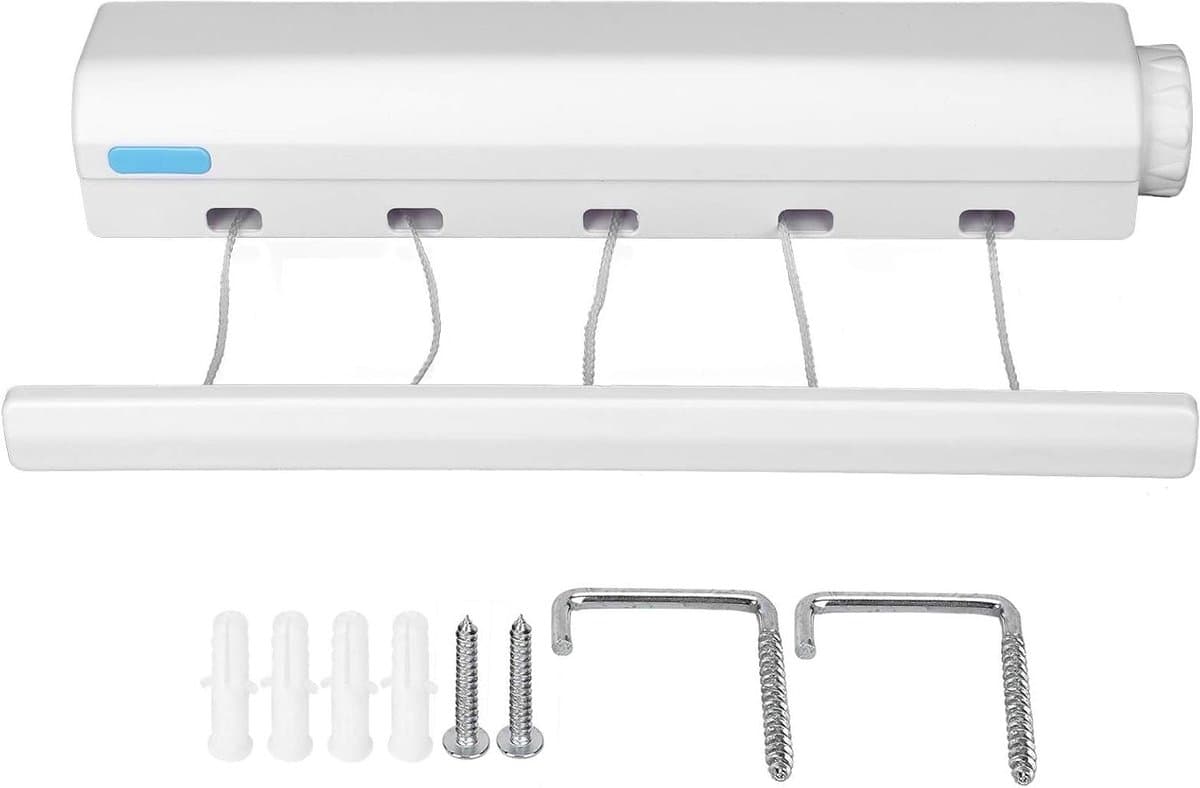 Allecto Plus - Intrekbare waslijn telescopisch voor binnen en buiten - Droogtouw hanger voor kleding - Ideaal voor hotels, terrassen en balkons met vijf touwen — afbeelding 1