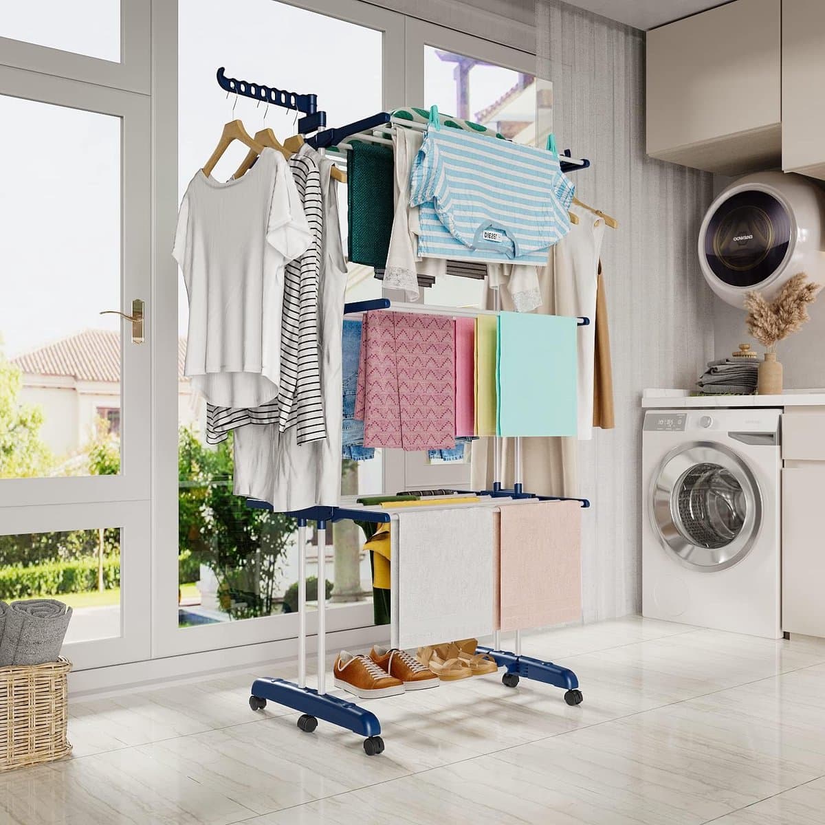 wasdroogrek met grote capaciteit opgewaardeerde versie, droogrek kleding, waslijn roestvrij staal, vouwen binnen en buiten — afbeelding 1