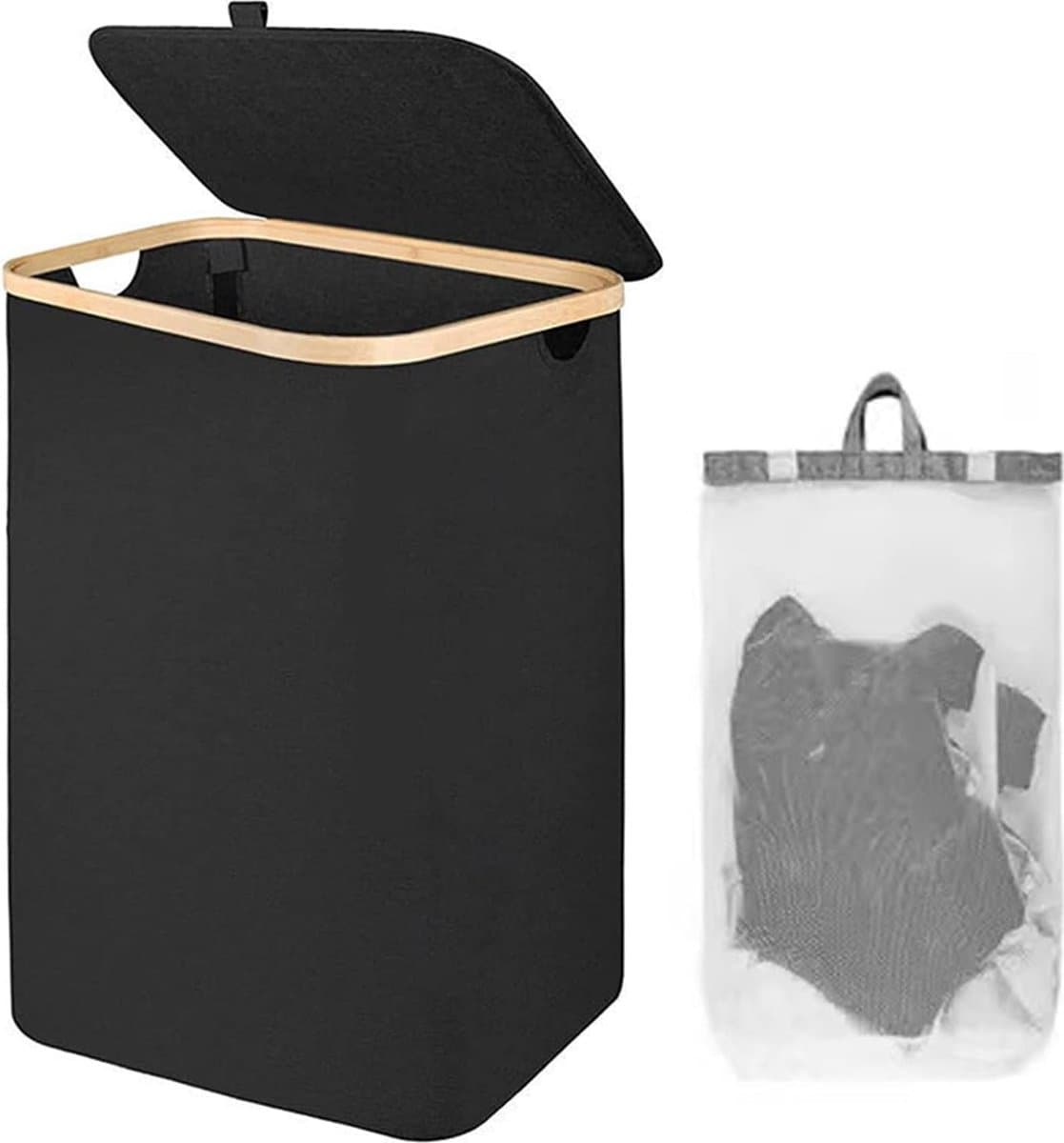 Huishoudmand voor vuile kleren met deksel Grote opbergmand voor vuile kleren Oxford-doek Opvouwbare mand voor vuile kleren Wasmand Opbergdozen, Wasemmer met Uitneembare Waszakken, Wasmanden Wasbox Smal, Zwart — afbeelding 1
