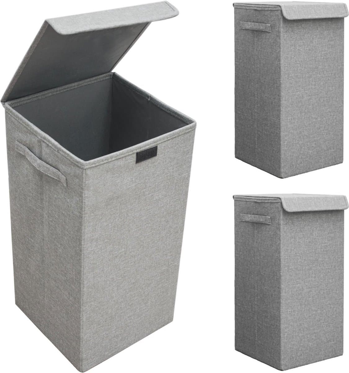 Set van 2: 50L Wasmand met Deksel - 30x30x60 Wasverzamelaar met Houten Frame - Wasbox Opvouwbaar — afbeelding 1