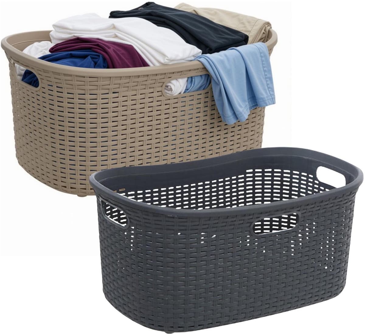 Wasmanden set van 2 - rotan - gevlochten - zwart / beige - kunststof - 40 liter - 59 x 38 x 27 cm — afbeelding 1