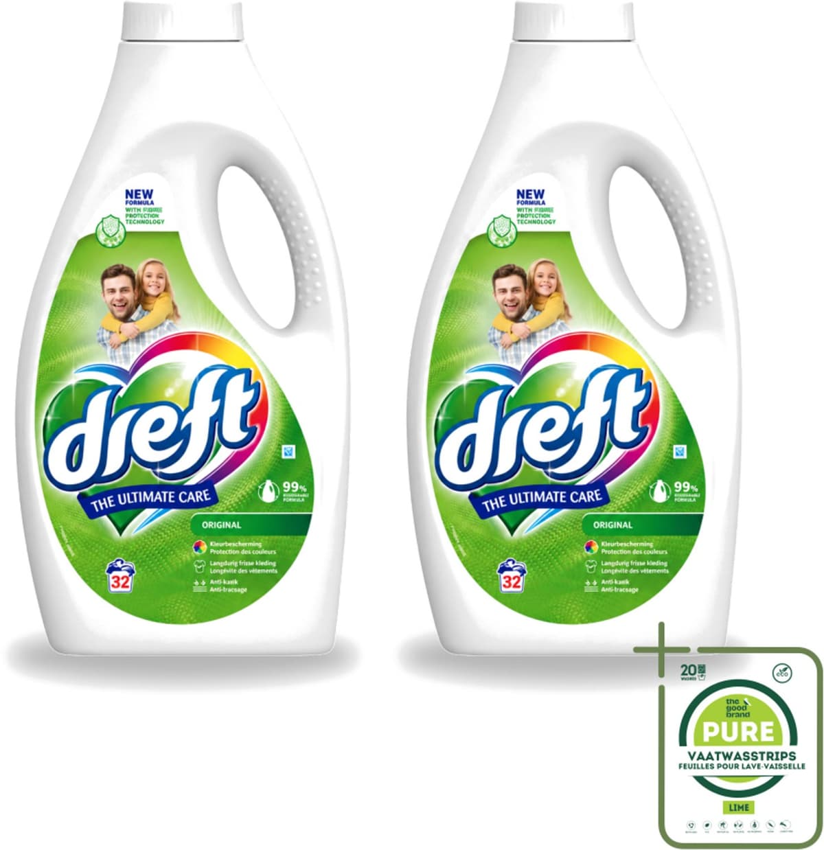 2 x Dreft - Ultimate Care - Vloeibaar Wasmiddel - Gekleurde Was - Original - 32 Wasbeurten - Grootverpakking - Vaatwasstrips - Kleurbeveiliging - Vloeibaar Wasmiddel - Gekleurde Was - Frisse Geur - Wasmiddel Origineel — afbeelding 1