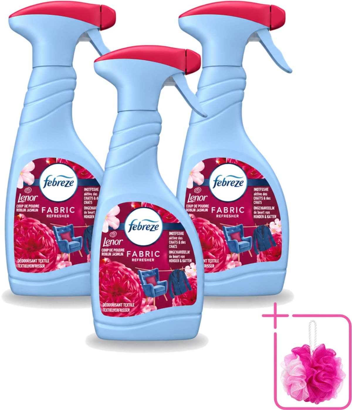 3 x Febreze – Textielspray – Robijn Jasmijn – 500 ml - Bulkverpakking - Textielverfrisser - Douchemop - Textielgeur — afbeelding 1