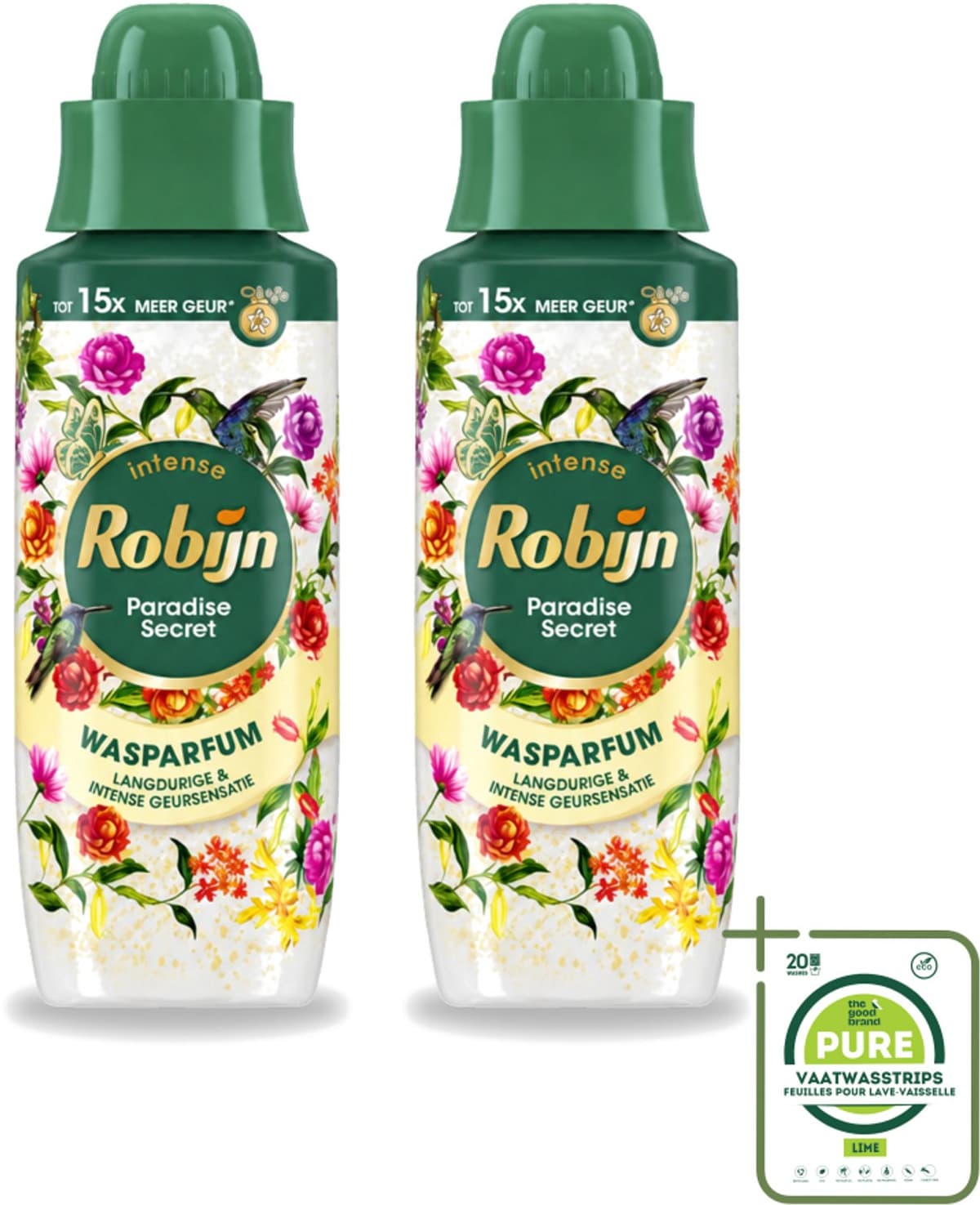 2 x Robijn – Wasparfum – Paradise Secret – 342 ml - Grootverpakking - Vaatwasstrips - Wasparfum - Wasparfum Voor Kleding - Geurboost - Botanische Geur - Wasmiddel — afbeelding 1