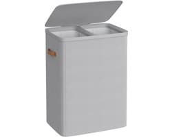 SONGMICS Wasmand, 170 L Vuile wasmand, 2 compartimenten, eenvoudige montage, met deksel en handgrepen, uitneembare binnenzakken, 56 x 40 x 75 cm, duifgrijs LCB813G01