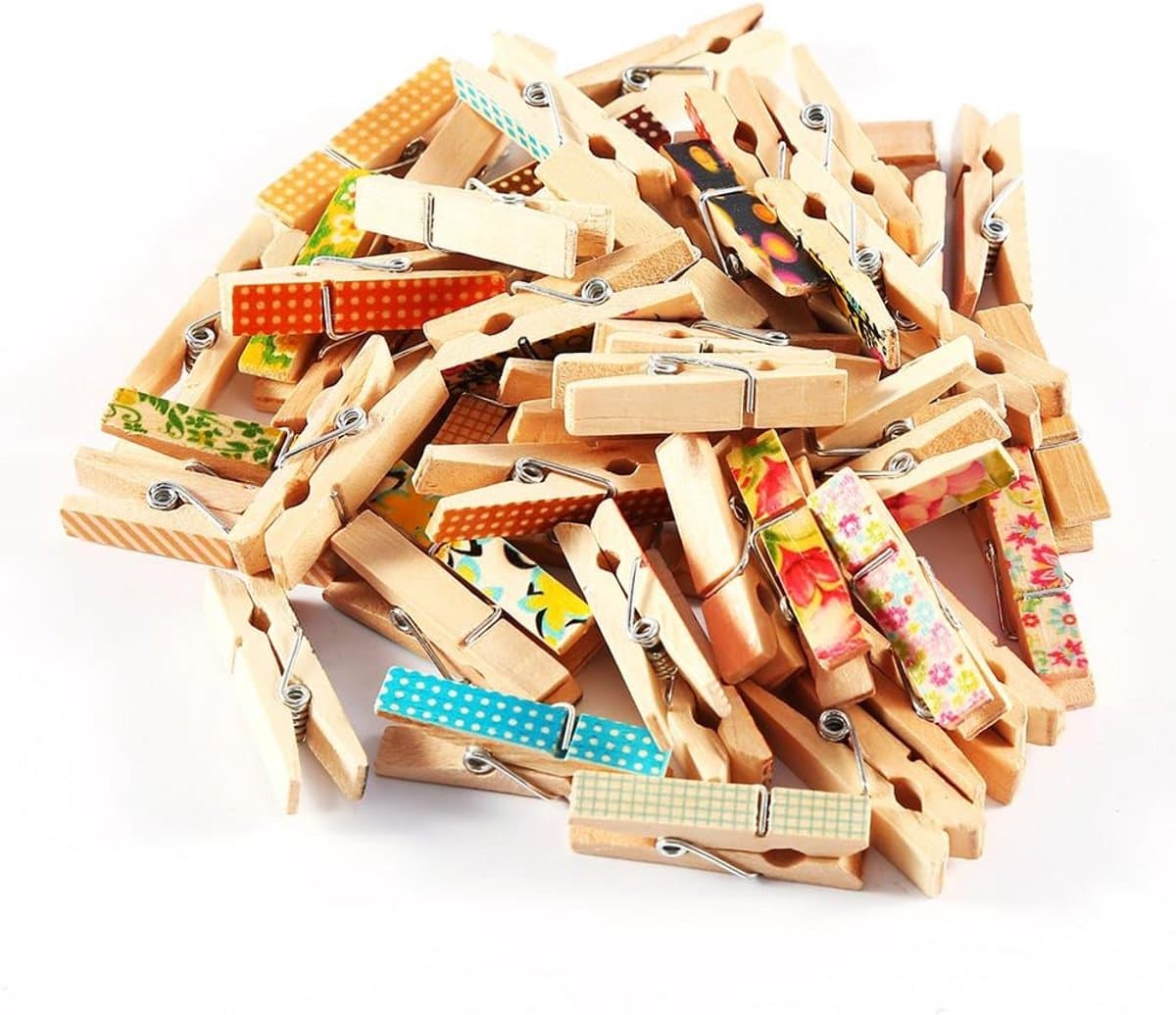 100 Stuks Mini Houten Waslijn Knijpers – Kleurrijk Geschilderde Plankjes voor Foto's & Knutselen — afbeelding 1