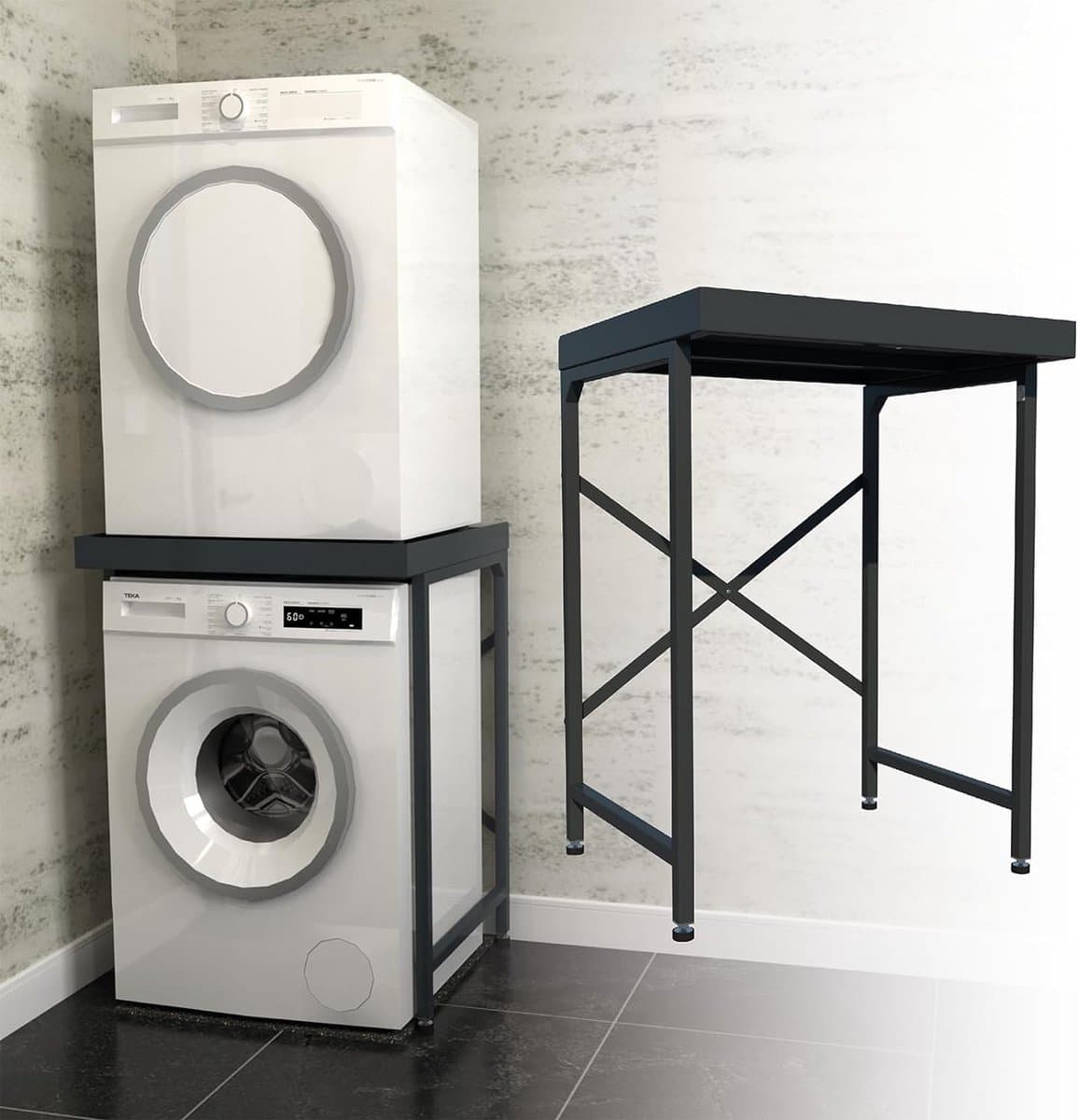 Apparaat Stapelrek - Wasmachine Droger - Ruimte Besparen - Met Anti-Kantel - 60 x 67 x 95 cm - Grijs — afbeelding 1