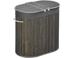Ohana DT - Bamboe Wasmand Met Deksel - Wasmand 2 Vakken - 100L - 62.5x37x60.5 CM - Stijlvol Design - Afneembare Voering -
