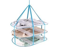 Vouwbare Winddichte Mesh Mand - 3 Niveaus voor Het Drogen van Truien - Blauwe Textielnet