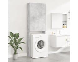 Gecheer Wasmachinekast, 2 deuren en 3 vakken, rek voor wasmachine, ruimtebesparend bovenkast voor wasmachine, wc-rek, betongrijs, 64 x 25,5 x 190 cm