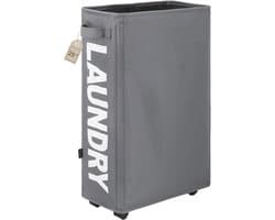 Mobiele Wasmand met Wielen en Handgrepen - Opvouwbare Organizer voor Kleding (Grijs, M)