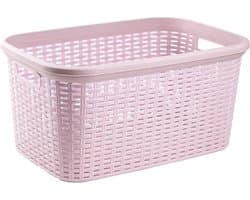 Plasticforte Wasmand - Set van 2x stuks - 35 liter - rotan - roze - kunststof - 53 x 36 x 26 cm