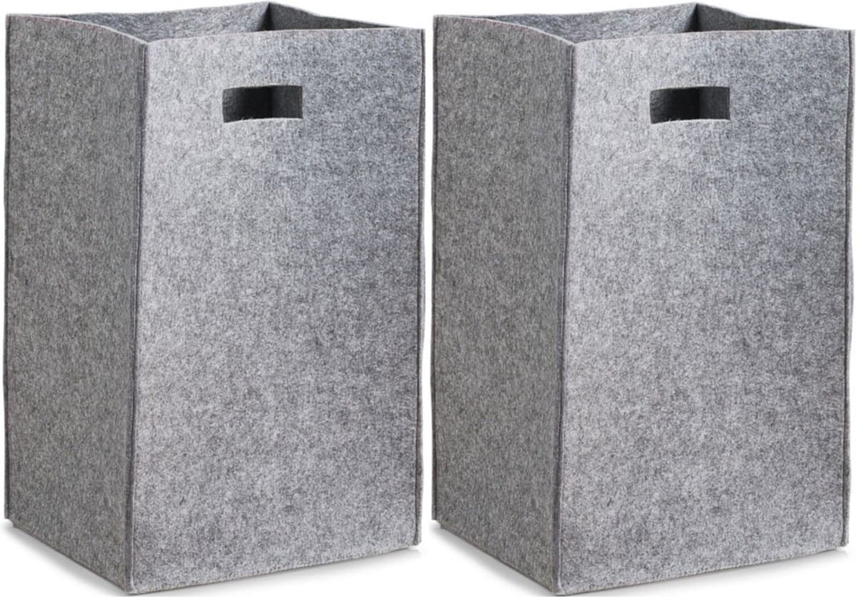 2x Open grijze wasmanden van stof 35 x 55 cm - Zeller - Huishouding/huishouden - Schoonmaakartikelen - Was sorteren/verzamen - Wasgoedmanden/wasmanden - Wasmanden zonder deksel — afbeelding 1