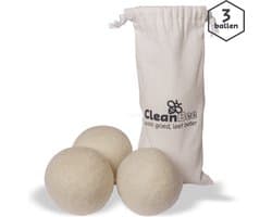 CleanBee® Drogerballen XXL 3 stuks in handig katoenen bewaarzakje - Wasverzachter - Duurzaam - Droogballen - Wasbol - Dryer balls - Ecologisch - 100% wol
