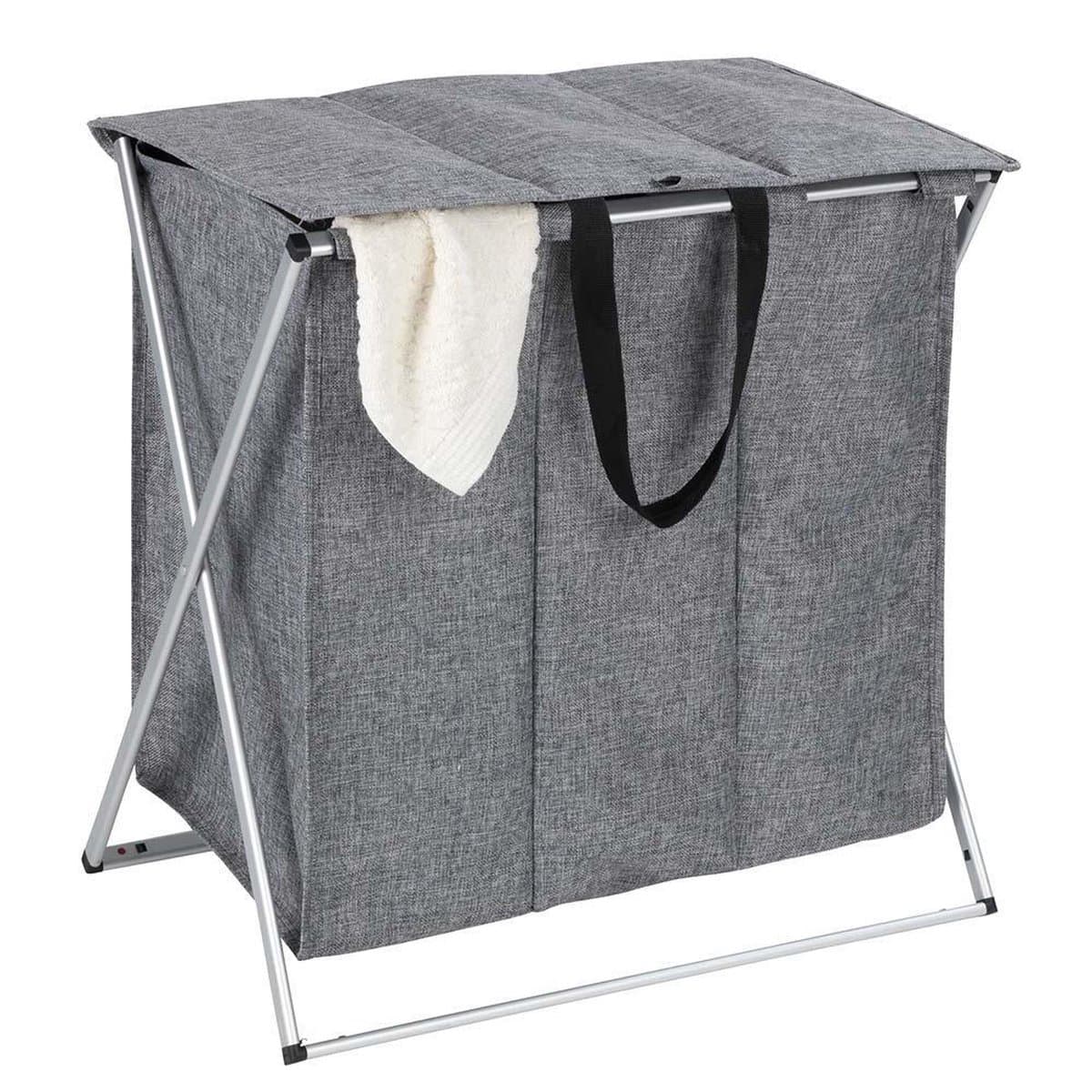 Wenko trio wasmand met deksel 118 liter - Grijs - Sorteervakken — afbeelding 1