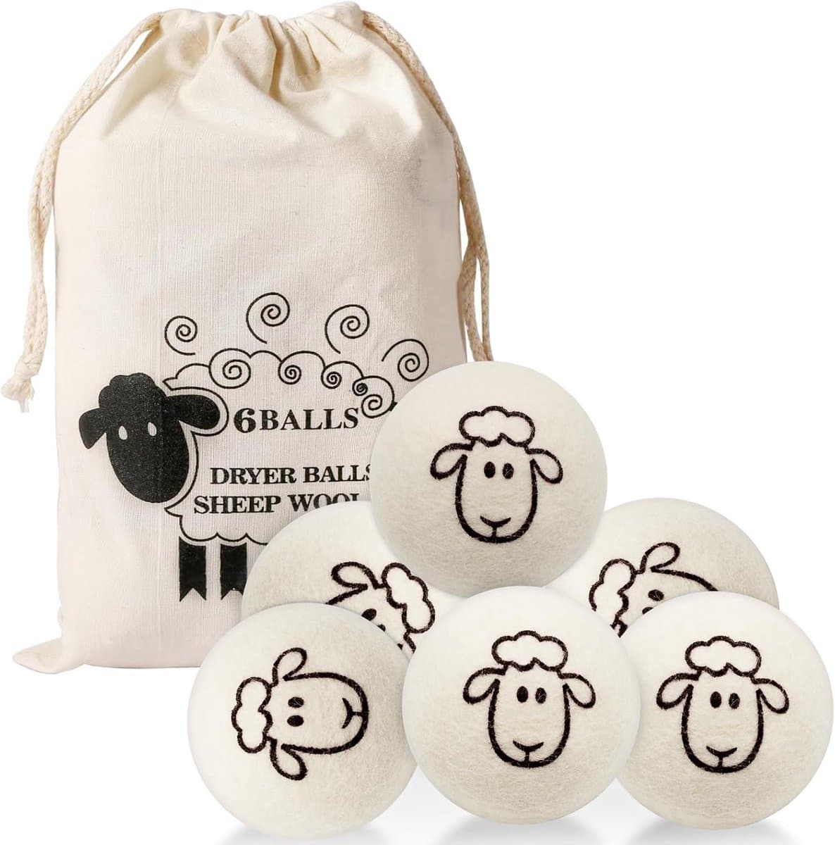 SnelShoppen - Verpakking met 6 Wollen Drogerballen 7 cm - Bespaar Energiedroogtijd - Ideaal voor Kleding en Donsjassen - Personaliseerbare Geur met Et — afbeelding 1