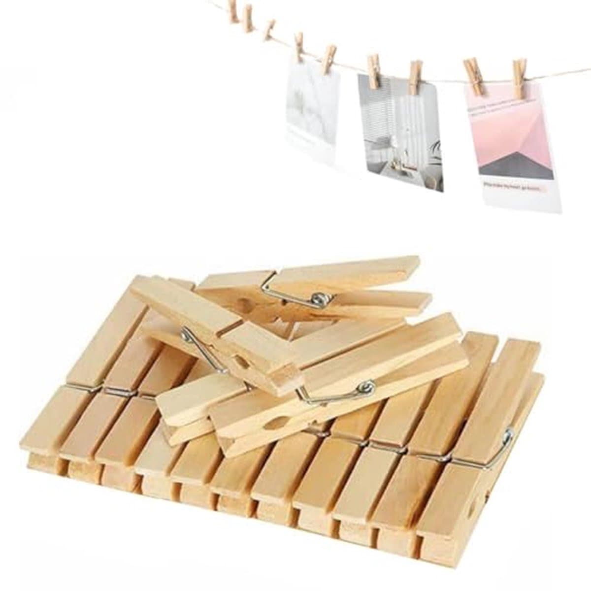 Houten Knutselspeldjes - Kleine knijpers - Foto's ophangen - Natuurlijk materiaal - 12 stuks - Houtkleur — afbeelding 1
