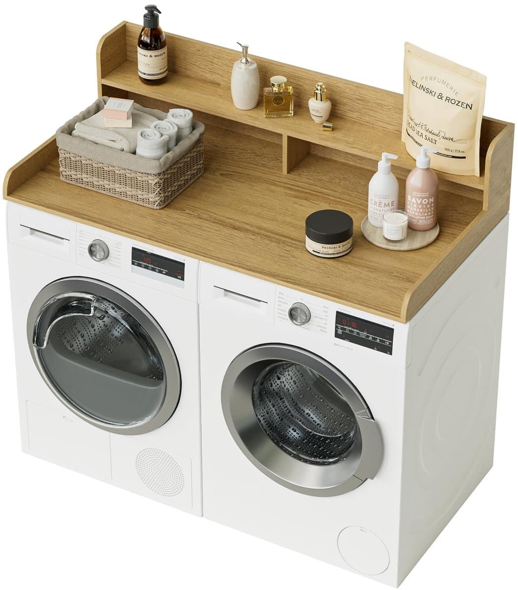 Dailygoods- Werkblad 2-traps - Wasmachine/Droger - Houten - Opbergruimte - Eiken - 137x70x30,2 cm - Aanrechtblad — afbeelding 1