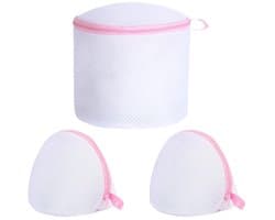 Dailygoods- Beha Waszak - 3 Stuks - Herbruikbare Waszakken - Mesh Waszak - Cilindrische/Halfronde Reinigingszakken - Roze - Lichtgewicht