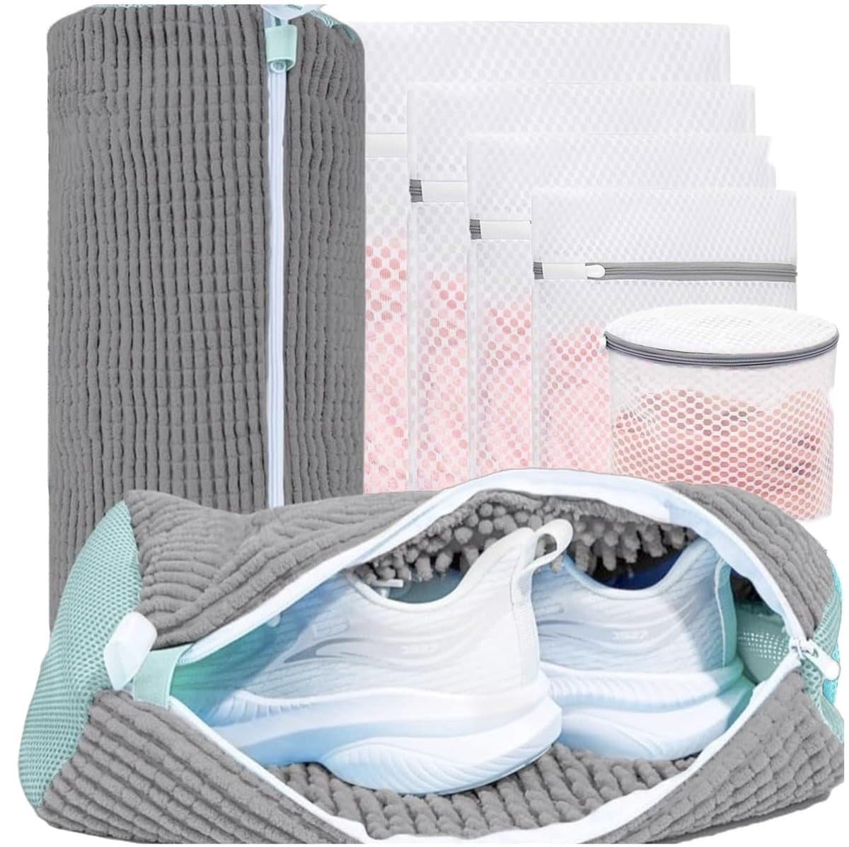 Dailygoods - 2 waszakken voor schoenen en waszak, schoenenzak met ritssluiting, microvezel, schoenbescherming, wasnet voor wasgoed, kleding, ondergoed — afbeelding 1