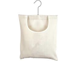 Wasknijperzak met haak - Mandtas organizer - Wasknijpers opbergen - Grote opening - 31 x 26 cm - Beige