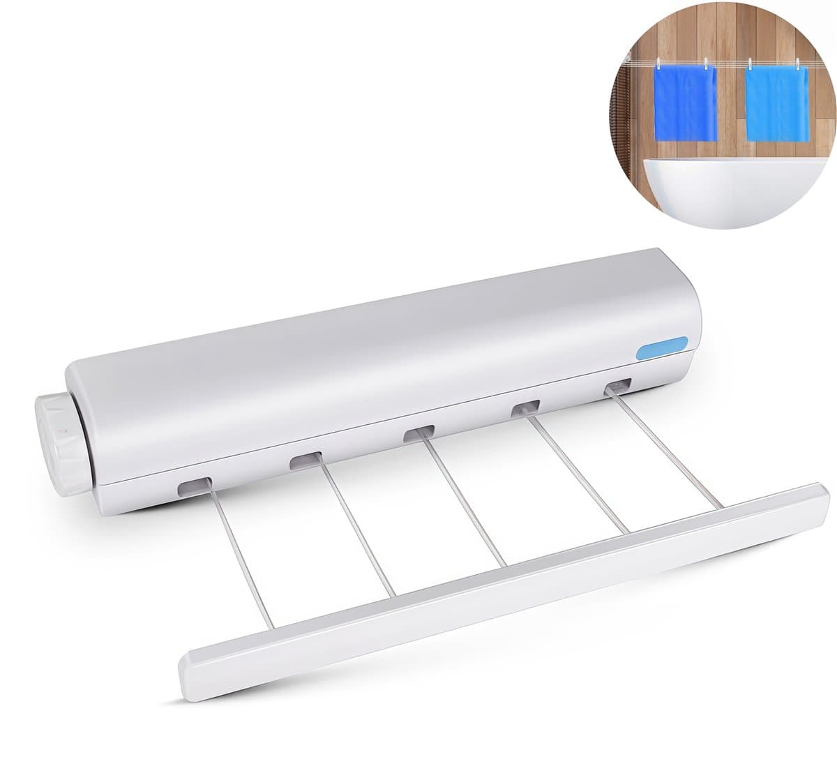 1 stuk - uittrekbare waslijn - elastische drooglijn - ophang‑wasrek - automatisch intrekbare waslijn met veermechanisme - 5 touwen - afmetingen 36,8 x 6,3 x 6 cm - Geschikt om kleding te drogen op het balkon - willekeurig roze of blauw — afbeelding 1