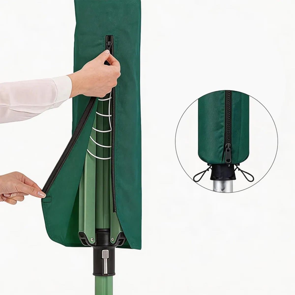 Waslijnbeschermer, waterdichte waslijnhoes Geschikt voor ritssluiting, 16*16*165 cm, winddicht, groen. — afbeelding 1