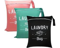 Waszakken voor op reis - Set van 3 stuks met handvat - 38 x 48 cm - Vuile kledingtas - Natte tas voor sportschool, wassen, zwembad, yoga, dorm - Handig en praktisch - Duurzame kwaliteit
