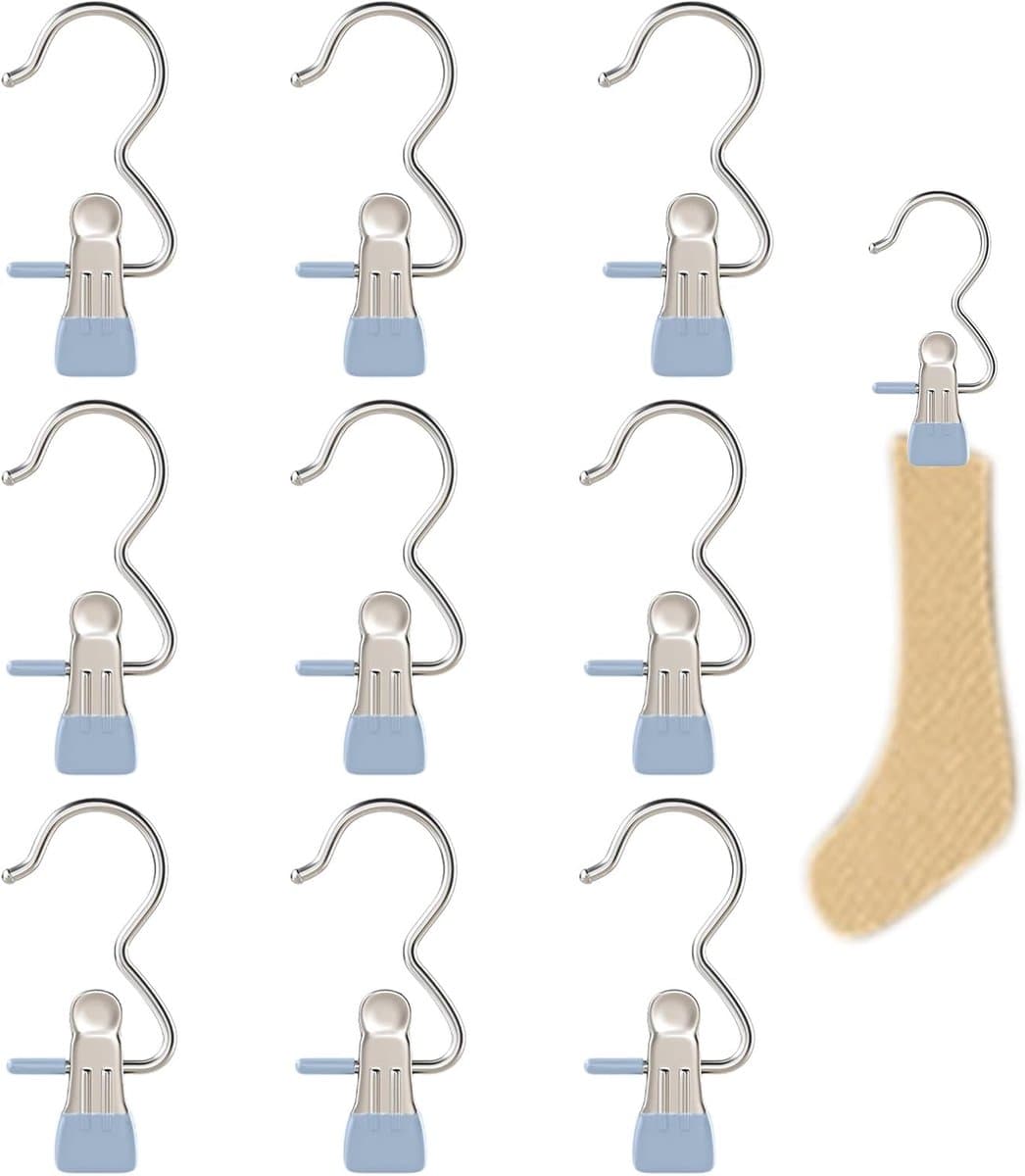 Wasknijpers met Haak - Klemmen Hangers - Kleding Drogen - Roestvrij Staal - 10 Stuks - Zilver — afbeelding 1