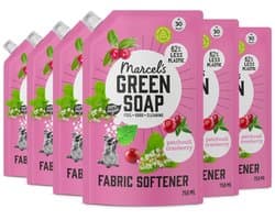 Marcel's Green Soap Wasverzachter Navulling - Patchouli & Cranberry - 6 x 750ml - 180 wasbeurten