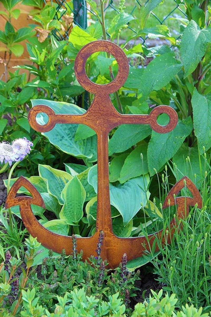 Tuinplug Anker - Bodemanker Decoratie - Tuin Aankleden - Handgemaakt Uniek Stuk - 54 x 46 cm - Roest Patina — afbeelding 1