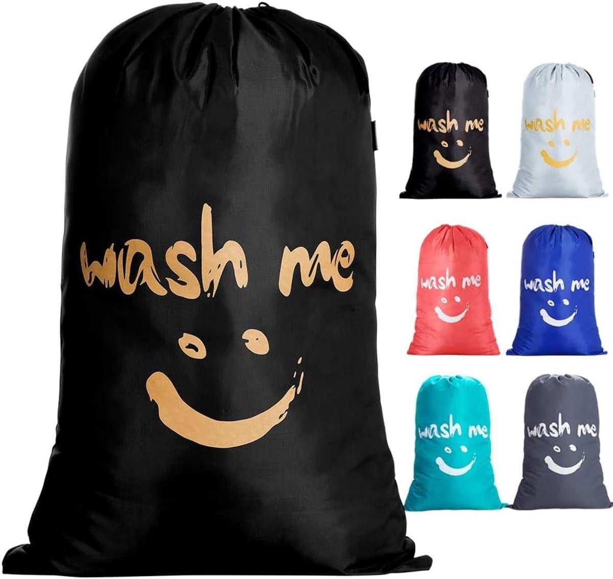 Grote waszak met trekkoord, wasverzamelaar, opbergzak voor huis, 66 x 96 cm, zwart, ideaal voor wasgoed en organisatie — afbeelding 1
