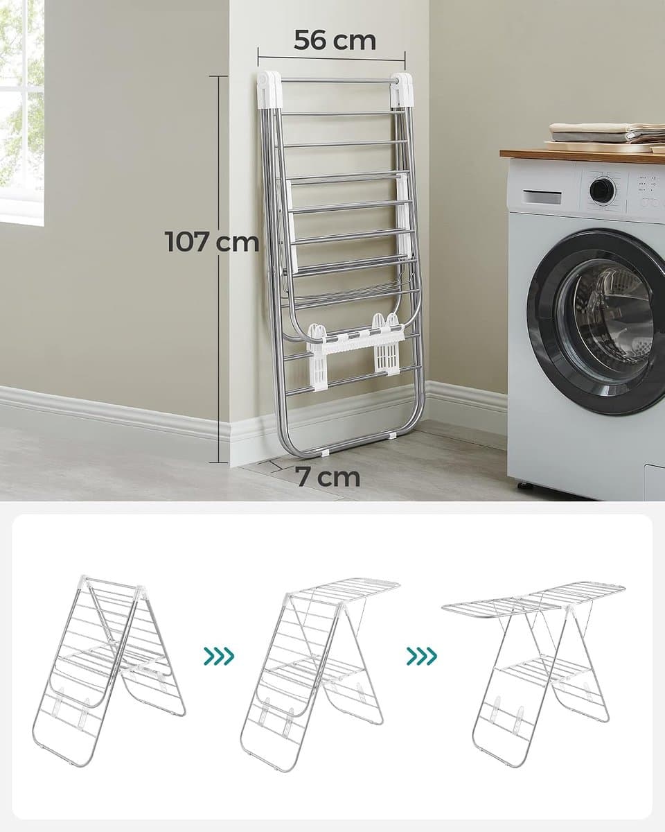 Conway Living® - Droogrek / Wasrek Inklapbaar - Vrijstaand met Verstelbare Vleugels - RVS - Voor Binnen & Buiten - Wit / Zilver — afbeelding 1