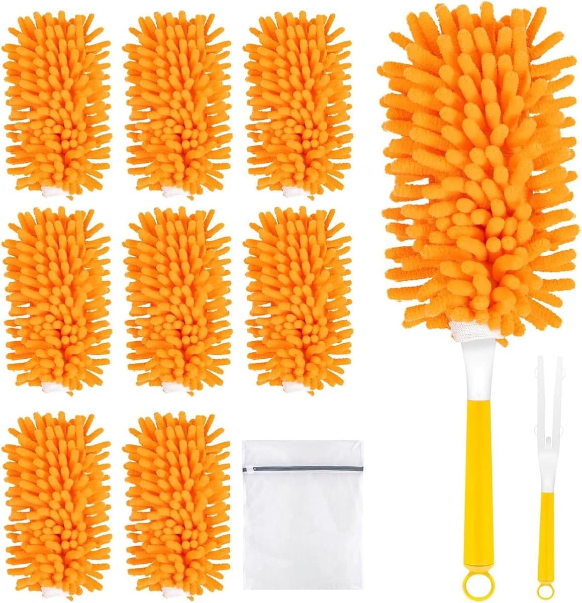 8 stuks wasbare stofvegers, stofvegers met handgreep en waszak, stofmagneet navulling voor Swiffer huishoudhulp, 360° heavy duty stofwisser voor nat- en droogreiniging — afbeelding 1
