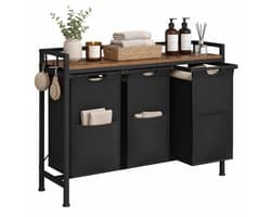 HomeGoodies - Wasmand 3 vakken - Wasmand - Wassorteerder - Totale afmetingen 96x30x71cm - Veelzijdige wasmandkast - Zwart