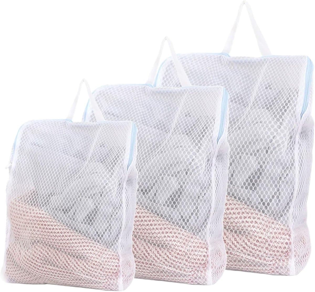 3 stuks waszak wasmachine waszak met handgrepen, wasnet, waszakken, herbruikbare waszakken voor gevoelig ondergoed, slipjes, truien, sjaals (blauw) — afbeelding 1