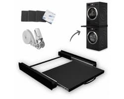Dastium Home - Zwarte Stapelkit Wasmachine en Droger - Stapelset Wasmachine en Droger - Tussenstuk Wasmachine en Droger - Universeel - Zwart