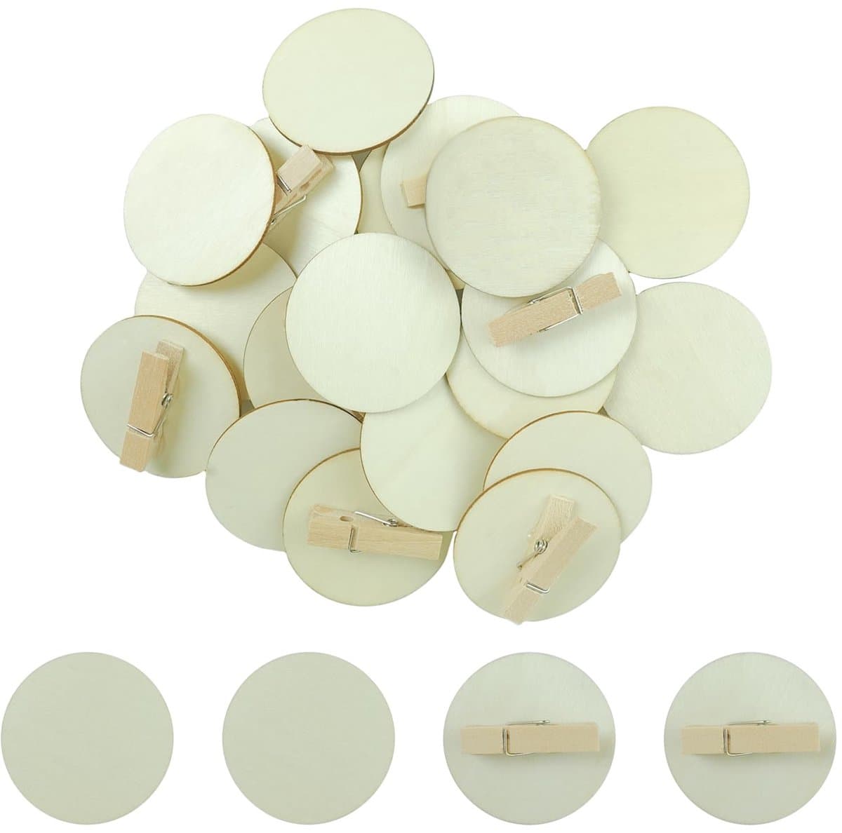Dailygoods - 50 Stuks Kleine Ronde Houten Knijpers - Mini Houten Klemmen voor Foto's — afbeelding 1