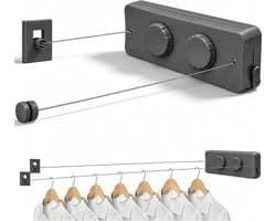 Intrekbare Waslijn - Uittrekbare Waslijn - Wassen Drogen - Dubbele Lijnen - 2 x 52 m - Grijs