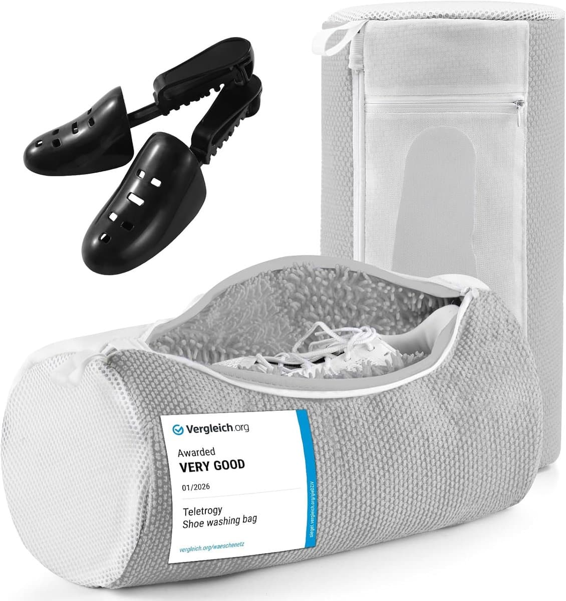 SnelShoppen - Teletrogy 3-in-1 Waszak voor Schoenen 2 Stuks, Grijs - Chenille Vezels, Verborgen Rits, Perfect voor Wasmachine, Diep Reinigend, Schoenw — afbeelding 1