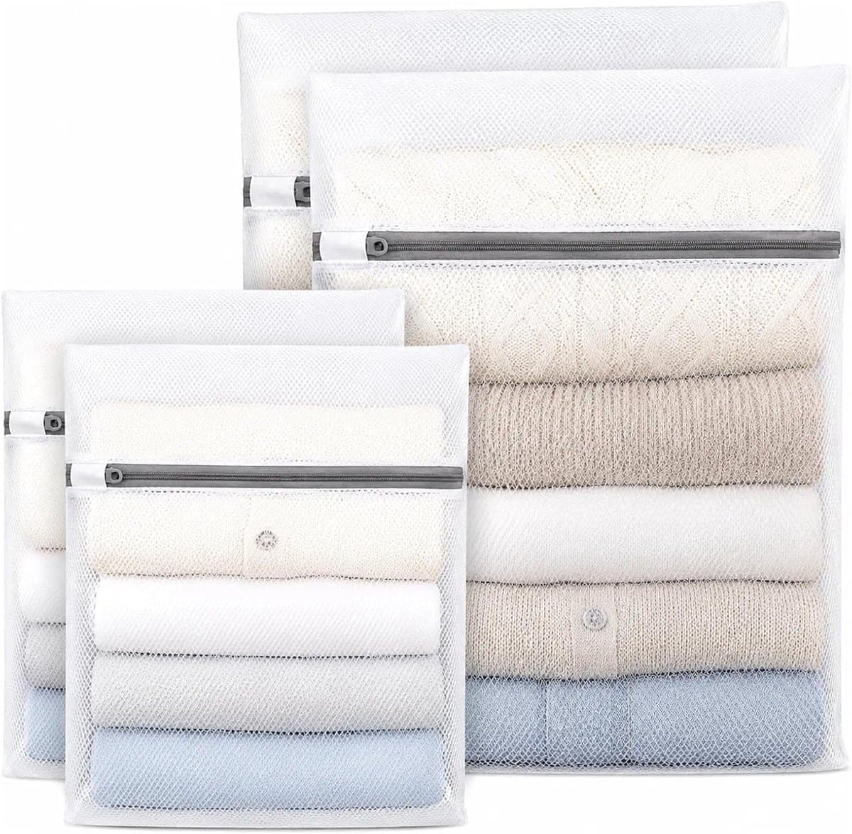 SnelShoppen - 4 Stuks Rits Wasnetten, Grijze Waszakken voor Wasmachine, Fijn Gaas voor Delicate Was, Ondergoed, Sokken, Schoenen, Vuilwaszak, Reisarti — afbeelding 1