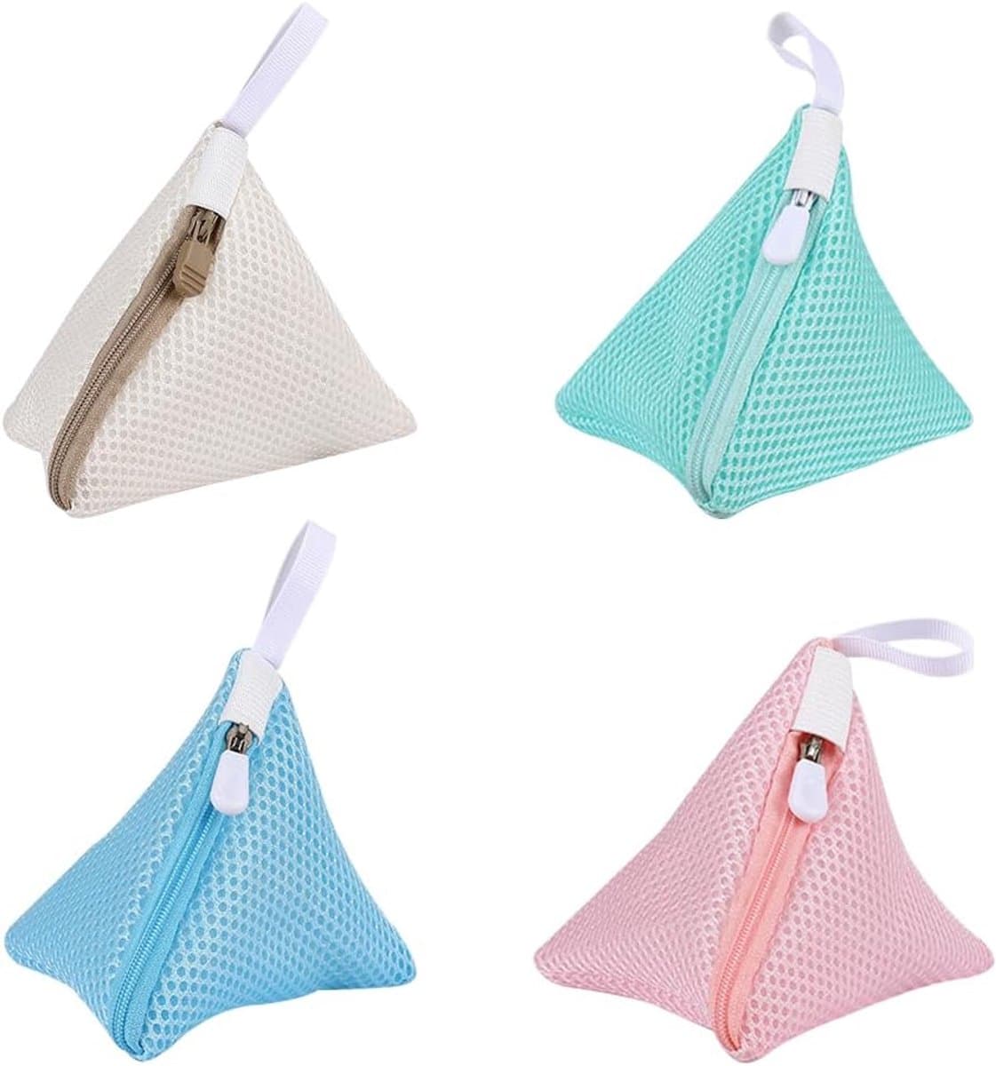 SnelShoppen - 4 Stuks Mini Triangle Waszakken voor Wasmachine - Kleine Driehoekige MESH Tassen met Rits - Mini Reis Was MESH Tassen met Hanglus - Voor — afbeelding 1
