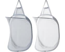 Vouwbare Wasmand 40 x 29.5 cm in Wit en Grijs, Set van 2 - Wandmontage Waszak voor Organiseren van Speelgoed en Kleding in Kinderkamer