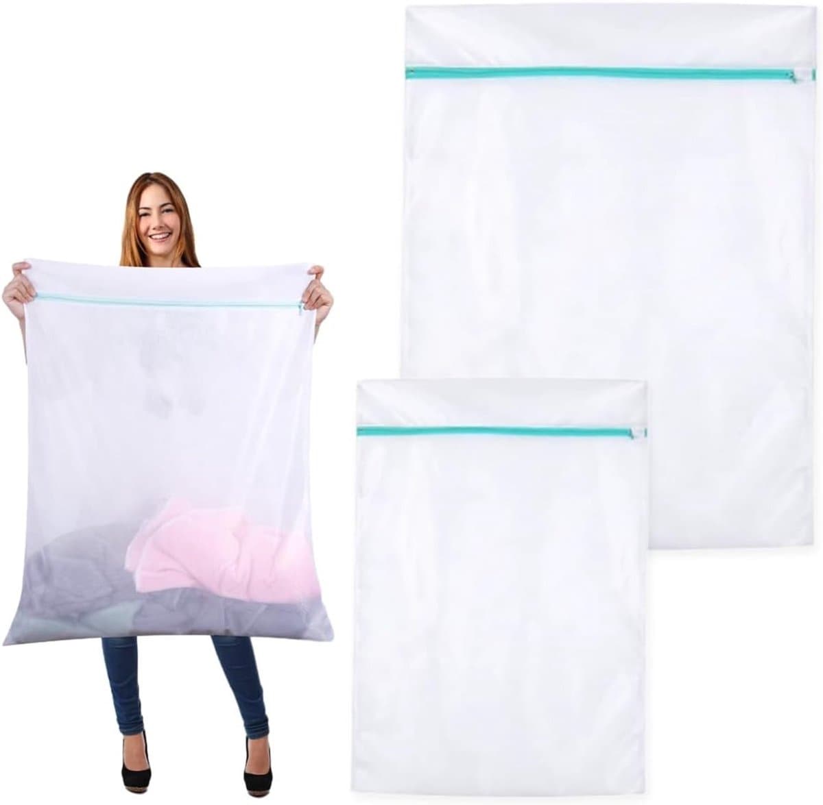 Set van 2 Wasnetten voor de Wasmachine - Fijne Mesh Polyester Waszakken met Verborgen Rits voor Dekens, Jassen en Speelgoed - 60 x 80 cm en 90 x 110 cm — afbeelding 1