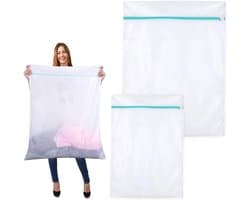 Set van 2 Wasnetten voor de Wasmachine - Fijne Mesh Polyester Waszakken met Verborgen Rits voor Dekens, Jassen en Speelgoed - 60 x 80 cm en 90 x 110 cm